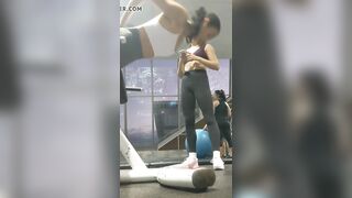 Cute gym bunnies downblouse camel toe bend over