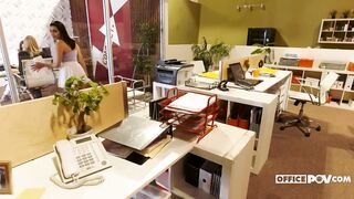 three girls in the office POV style
