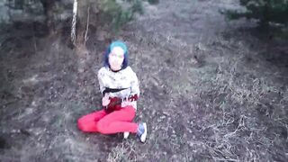 Pounded a singing women into the woods by the road