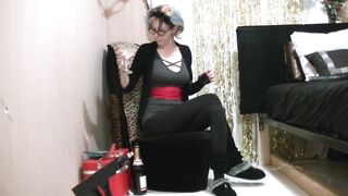 Wine, Cigarettes and Masturbation with a Huge Ebony Sex Toy