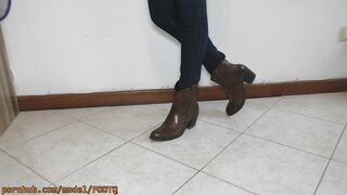 He Wached me Walking inside Leather Boots and he Talked