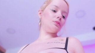 Bubbly Blondie in Fishnet Stockings Dances with Her Big Natural Boobs