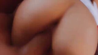 Cute Schoolgirl in Socks Teases Ass on Red Couch
