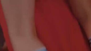 Cute Schoolgirl in Socks Teases Ass on Red Couch