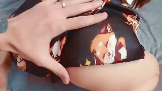 Brunette in Floral Skirt Takes Big Cock Doggy