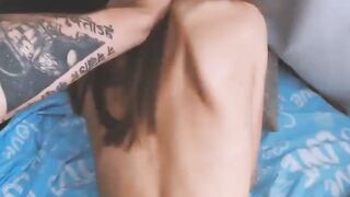 Intense anal pounding of juicy ass on blue sheets