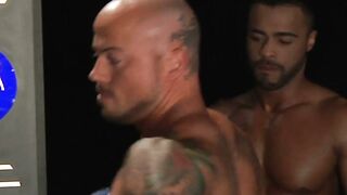 Muscled Sean Duran trains Micah Brandts ass in a boxing ring breeding