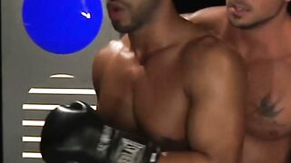 Muscled Sean Duran trains Micah Brandts ass in a boxing ring breeding