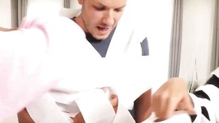 Teens Gia Derza and Vanna Bardot takes cock trick for Halloween blowjob
