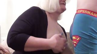 Busty UK grandma seduces guy to slobber all over his cock