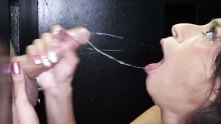 Sona Bellas hungry mouth satisfied by sucking cocks through a gloryhole