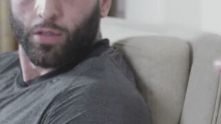 Muscular Andrew Green rides beefy Markus Kage in his first porn video
