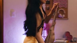 Big tits stepmom spanks then eats stepdaughters shaved pussy