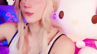 Blonde E-Girl Cosplayer Deepthroats Dildo in Hello Kitty Outfit