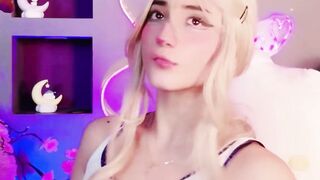 Blonde E-Girl Cosplayer Deepthroats Dildo in Hello Kitty Outfit