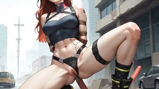 Sweat-Stained Streets: Redhead's Urban Orgasm