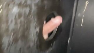 Brazilian Wife Deepthroats Cock in Glory Hole at Swingers Party