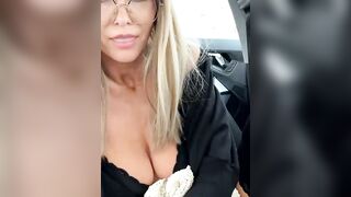 Sexy Blonde in Glasses Teases in Lingerie from Car