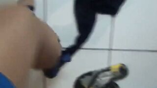 Crossdresser in Nylon Skirt Jerks Off