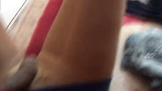 Crossdresser in Nylon Skirt Jerks Off
