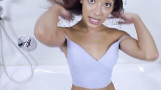 KINKY Ebony Babe Sarah Lace Fucked Hard In Bathroom - POV Blowjob & Creampie