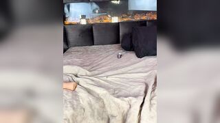 Sexy Blonde in Lingerie Poses and Sucks Dildo on Luxe Bed