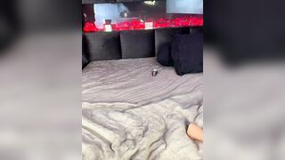 Sexy Blonde in Lingerie Poses and Sucks Dildo on Luxe Bed