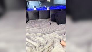 Sexy Blonde in Lingerie Poses and Sucks Dildo on Luxe Bed