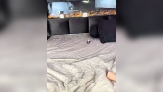 Sexy Blonde in Lingerie Poses and Sucks Dildo on Luxe Bed