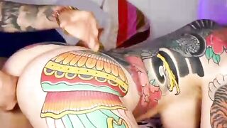 Busty tattooed blonde slut get facial after hard pounding