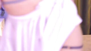 Sexy blonde babe fingers her puffy pink pussypod with lace thong - HD