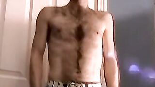 Hairy homosexual with a big cock solo masturbates