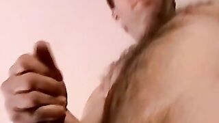 Hairy homosexual with a big cock solo masturbates