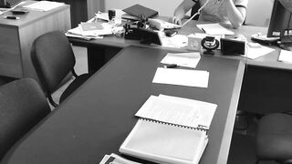 The boss fucks his small secretary on the office table
