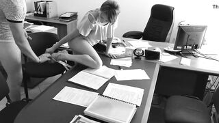 The boss fucks his small secretary on the office table