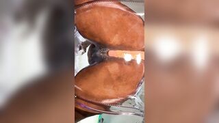 Curly Milky Soak Vagina on a Oily Chair Slipping and