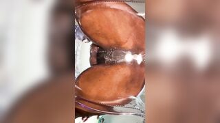 Curly Milky Soak Vagina on a Oily Chair Slipping and