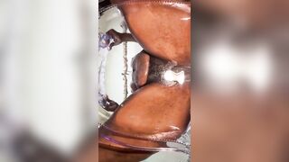 Curly Milky Soak Vagina on a Oily Chair Slipping and