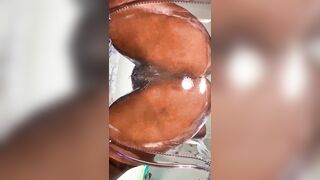 Curly Milky Soak Vagina on a Oily Chair Slipping and
