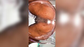 Curly Milky Soak Vagina on a Oily Chair Slipping and