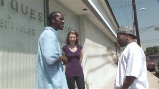 White 19 year old gets blackmailed in her first gang bang with 2