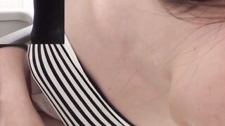 Voyeur Captures Cute Japanese Brunette Peeing in Bathroom