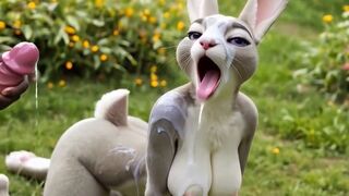 Nick Wilde Bends Busty Bunny Judy Over Desk for Outdoor Facial