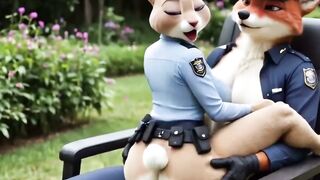 Nick Wilde Bends Busty Bunny Judy Over Desk for Outdoor Facial