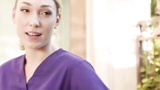 Outdoor Lesbian Threesome: Teenie Blonde & Older Woman Oil Massage