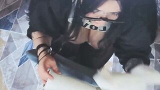 Goth Girl with Glasses Teases Huge Ass and Dildo Live