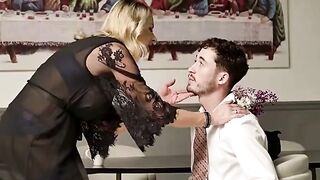 Mature Mom with Big Tits Rides Rough Cock in Kitchen