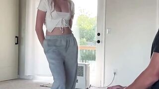 Sexy Blonde Bombshell Teases BF With Hand Job And Striptease