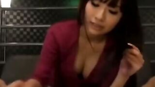 Busty Japanese Brunette POV Blowjob and Footjob