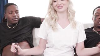 Petite Blonde Lexi Lore Takes On Two Hungry Black Clients